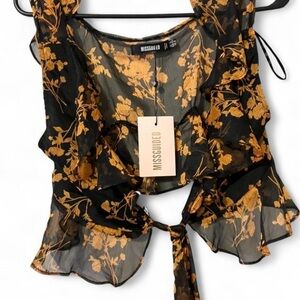 Missguided Black and Gold Floral Blouse cottagecore